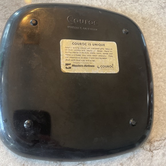 Vintage Couroc Tray Western Airlines, 8 1/2" Handpainted Flowers Hibiscus Hawaii - Picture 2 of 5